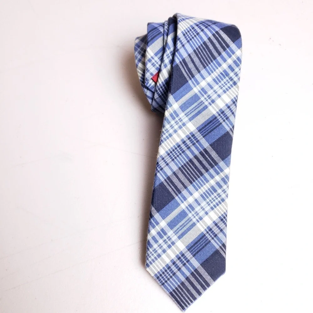 Alfani Plaid Necktie‎ Mens Blue Cotton Blend Preppy Prep Classic Geometric Ties